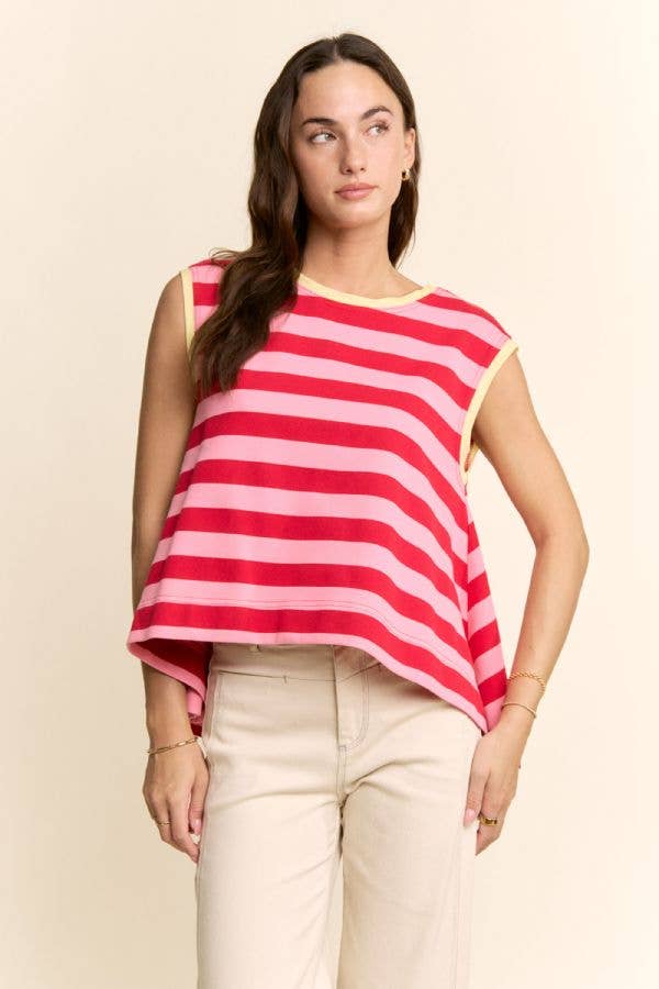 RED & PINK STRIPED RELAXED FIT TOP
