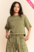 OLIVE MINERAL WASHED TOP & BARREL PANT SET