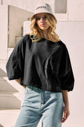 BLACK SCOOP NECK ACID WASH TEE