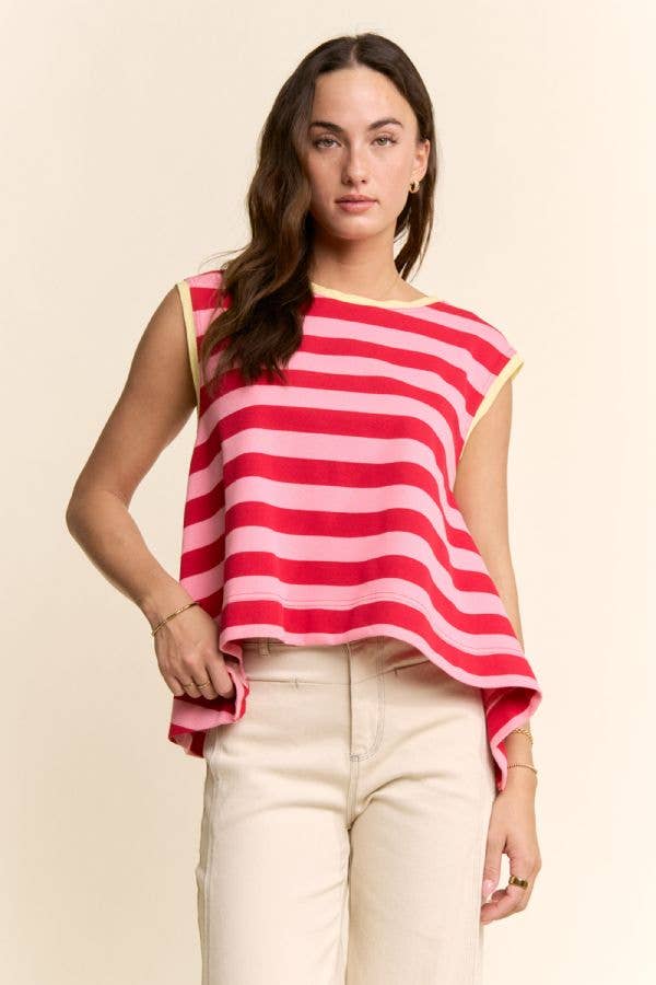 RED & PINK STRIPED RELAXED FIT TOP