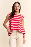 RED & PINK STRIPED RELAXED FIT TOP