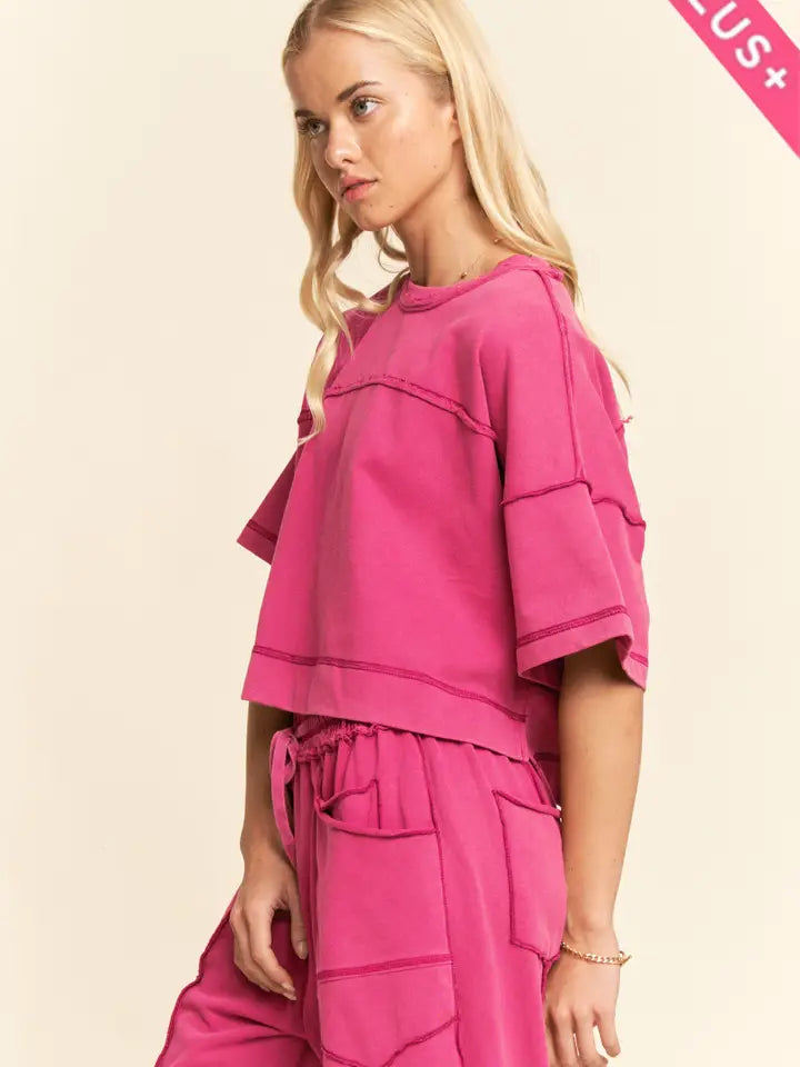 MAGENTA MINERAL WASH TOP & BARREL PANT SET