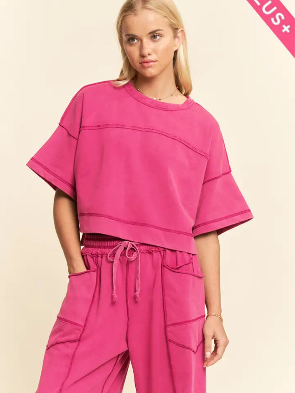 MAGENTA MINERAL WASH TOP & BARREL PANT SET