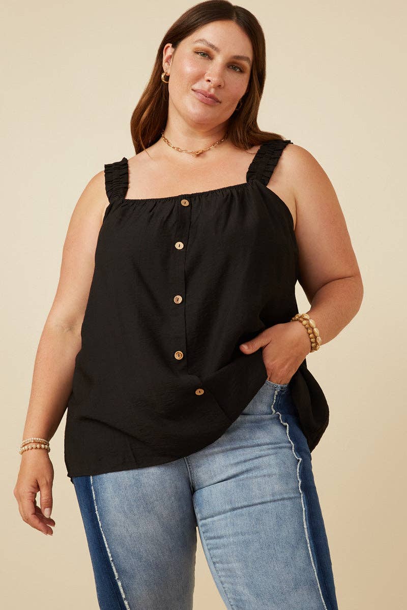 BUTTON DOWN RUFFLE TANK