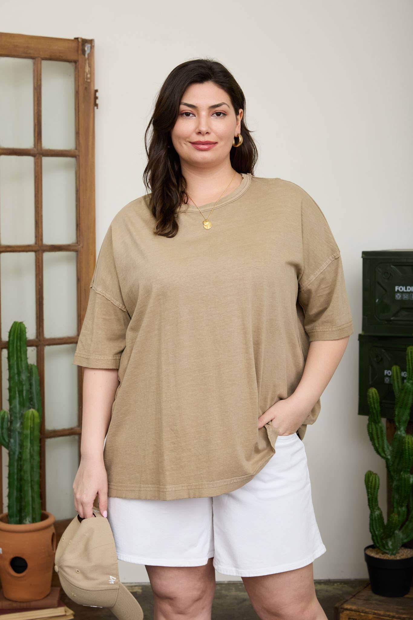 PLUS WASHED EXPOSED SEAM RELAXED KNIT T-SHIRT