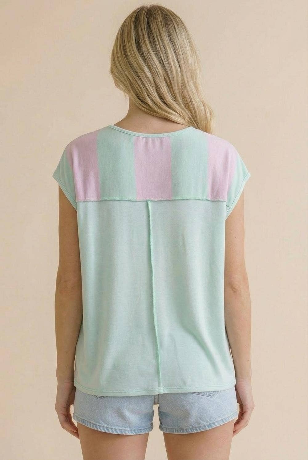Wide Stripe French Terry Color Block Top
