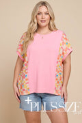 FLORAL CHECKERED MIXED MEDIA TOP