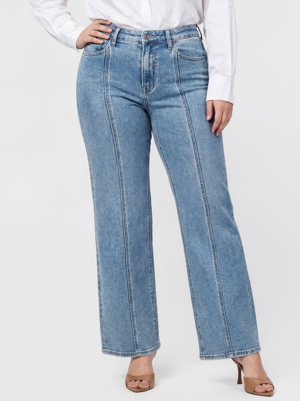 HIGH RISE SEAMED PANEL WIDE LEG JEANS