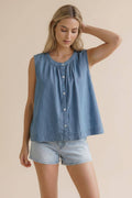 SLEEVELESS WASHED DENIM TOP