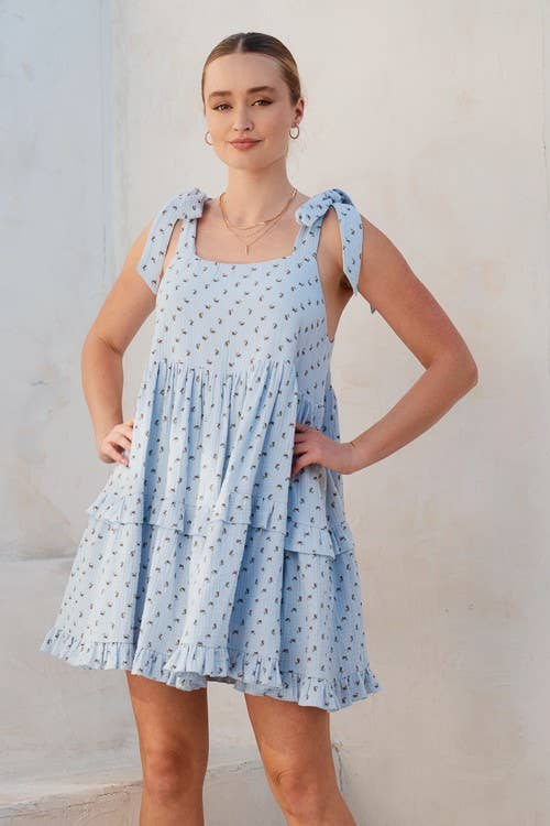 FLORAL SQUARE NECK RUFFLE MINI DRESS