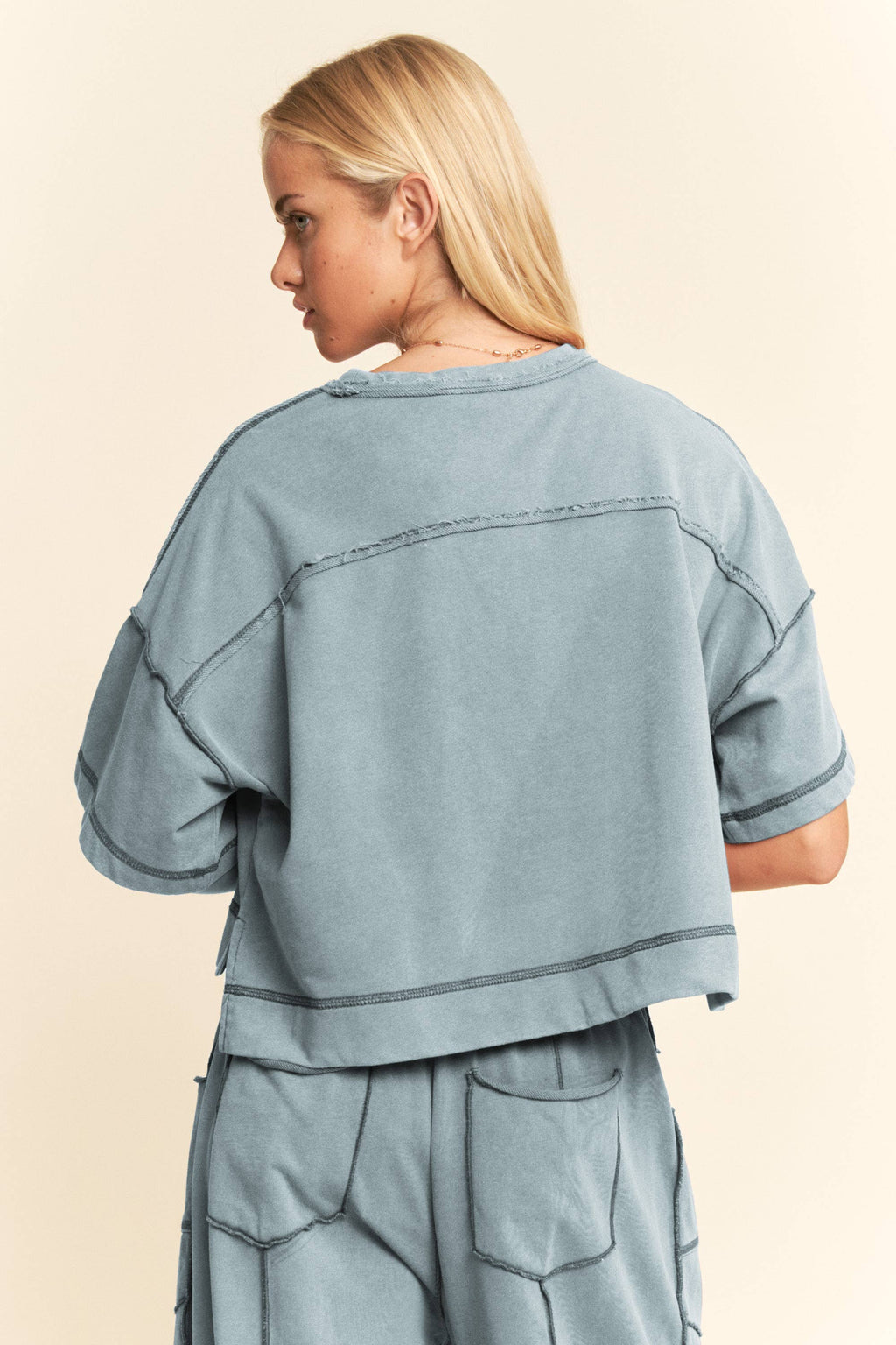 DENIM BLUE OVERSIZED TOP & BARREL PANT SET
