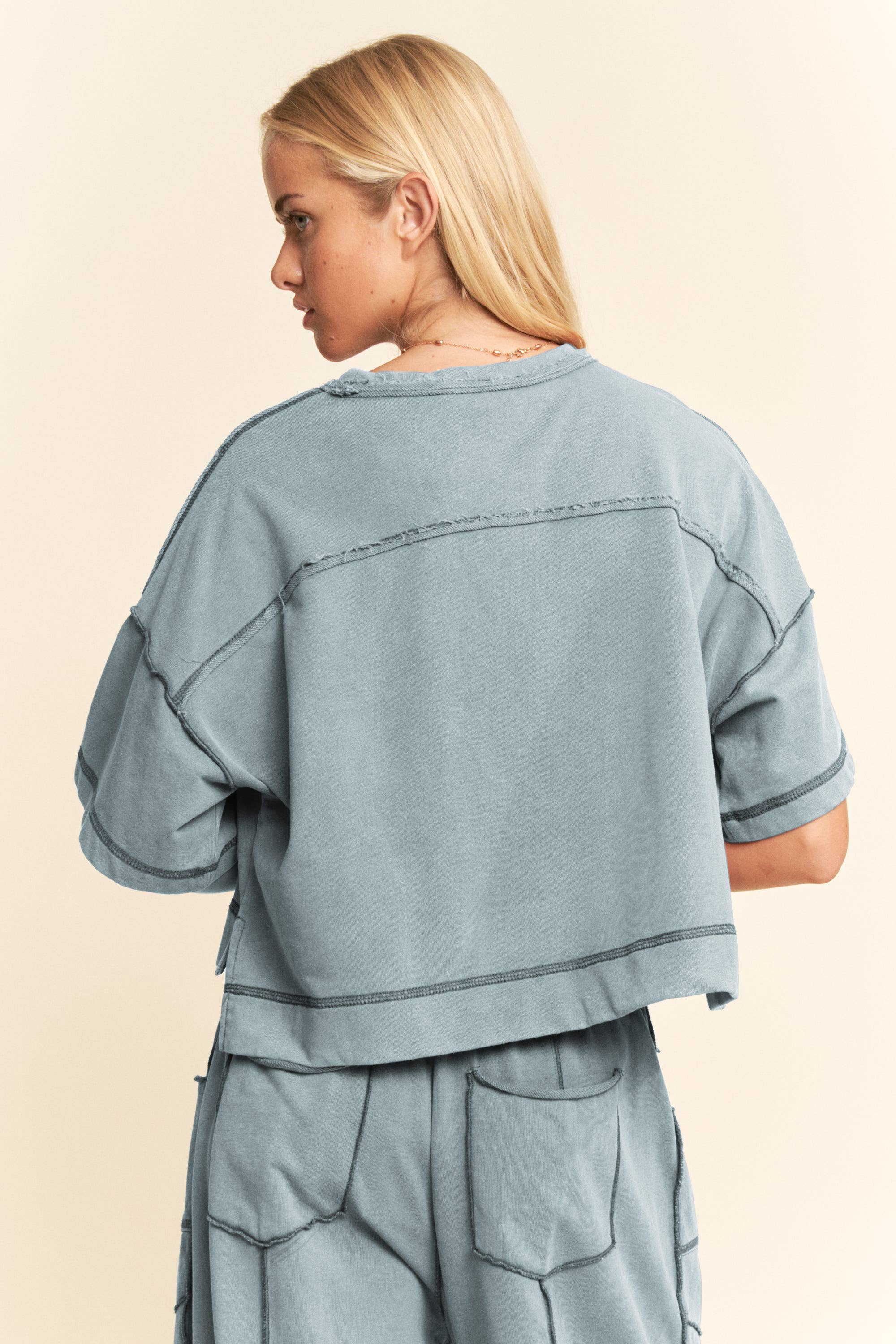 DENIM BLUE OVERSIZED TOP & BARREL PANT SET