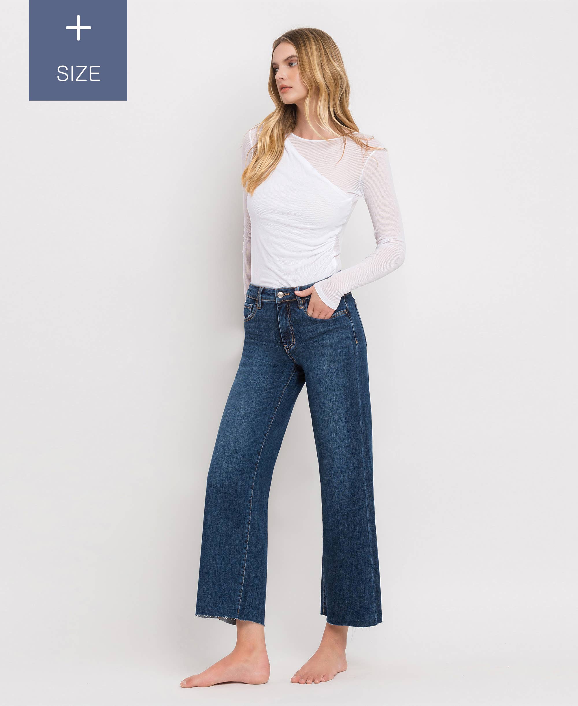 TUMMY CONTROL MID RISE WIDE LEG JEANS