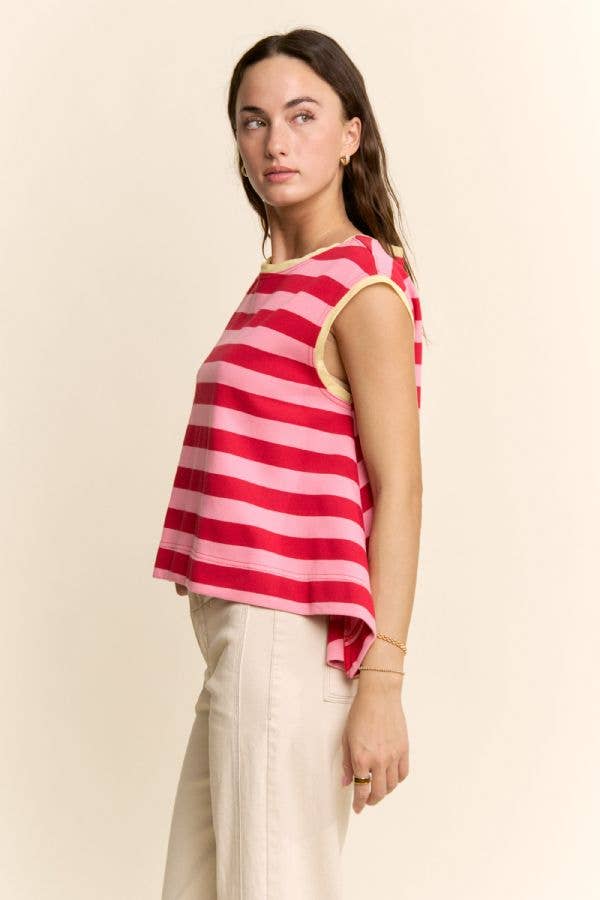 RED & PINK STRIPED RELAXED FIT TOP