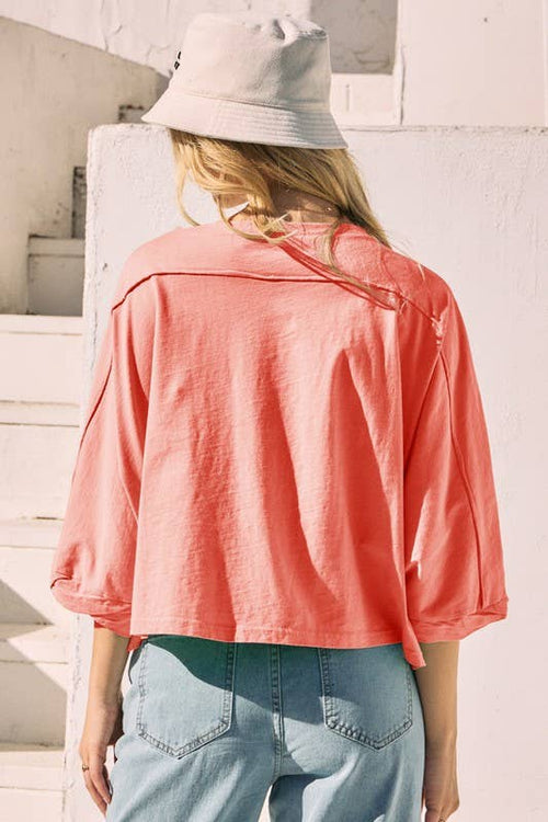 CORAL SCOOP NECK OVERSIZED ACID WASH TEE
