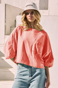 CORAL SCOOP NECK OVERSIZED ACID WASH TEE