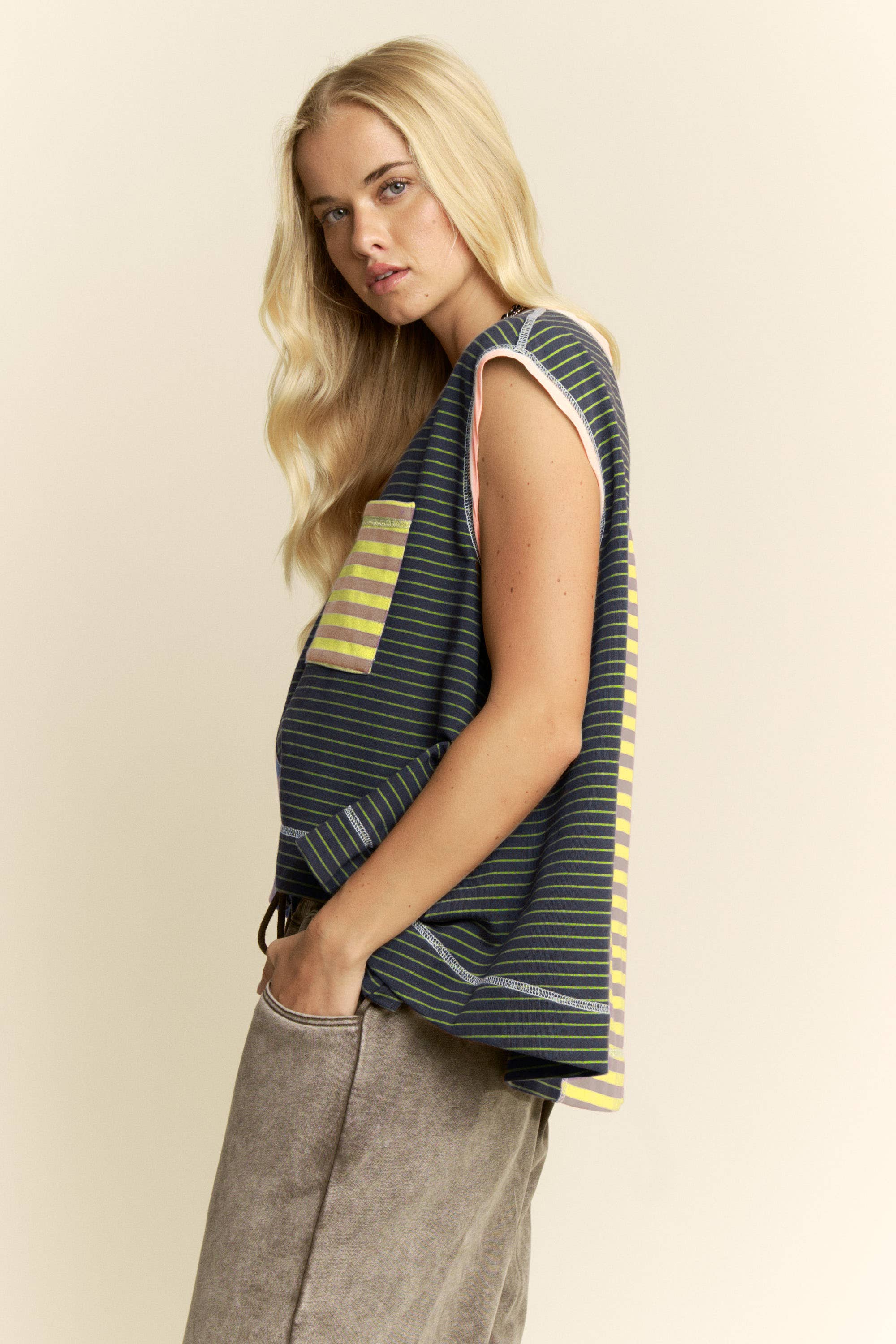 STRIPED COLORBLOCK SLEEVELESS TOP