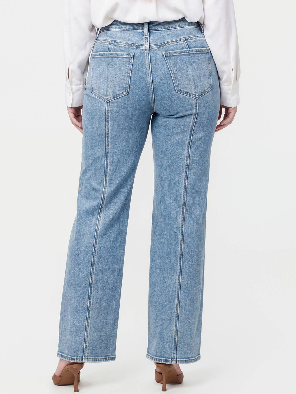 HIGH RISE SEAMED PANEL WIDE LEG JEANS