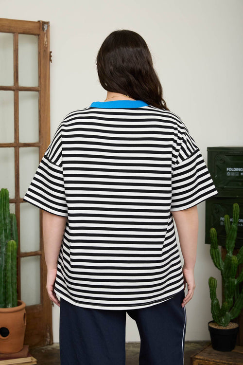 BLACK COLORBLOCK SHORT SLEEVE KNIT T-SHIRT