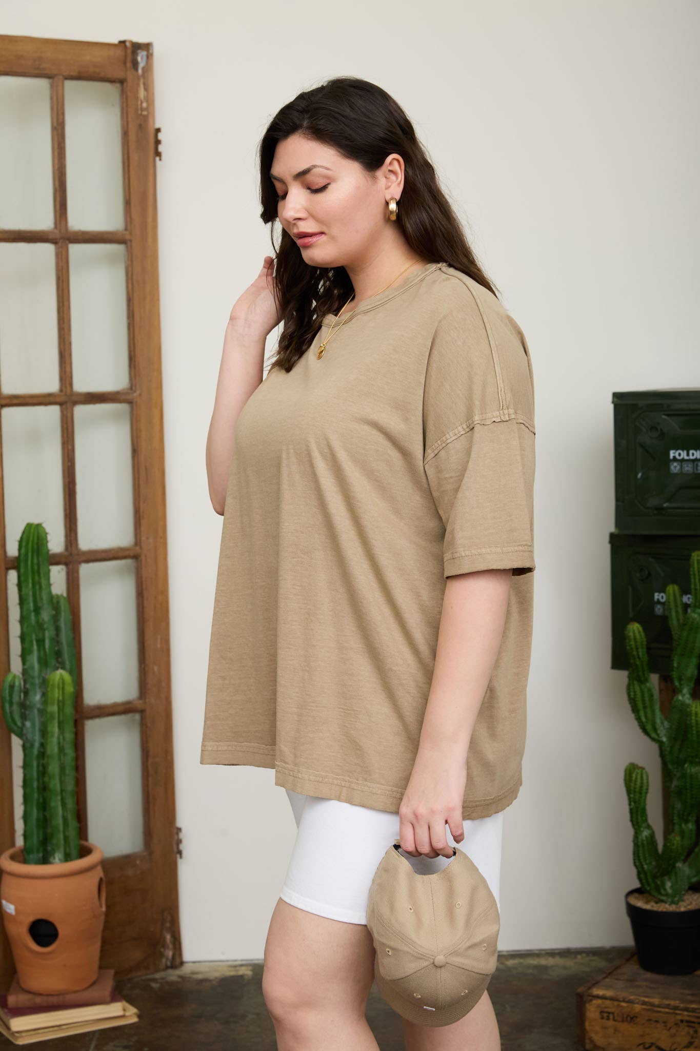 PLUS WASHED EXPOSED SEAM RELAXED KNIT T-SHIRT