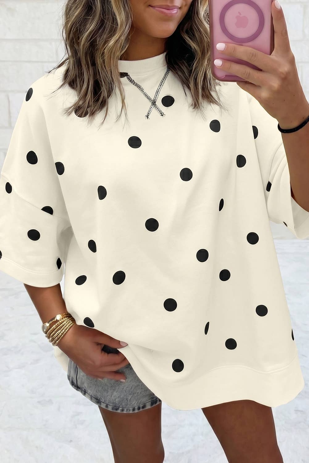 Butter Soft Polka Dot Print Loose Oversized T-shirt