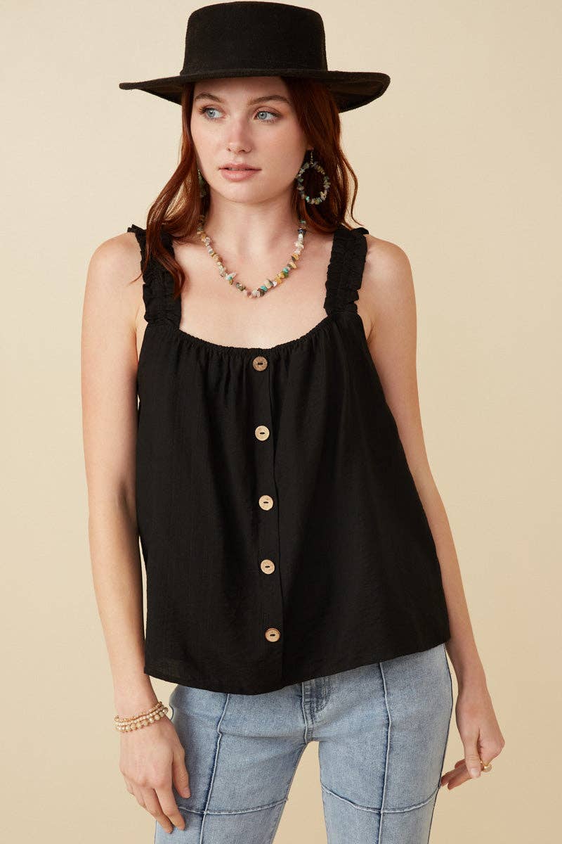 BUTTON DOWN RUFFLE TANK