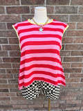 RED & PINK STRIPED RELAXED FIT TOP