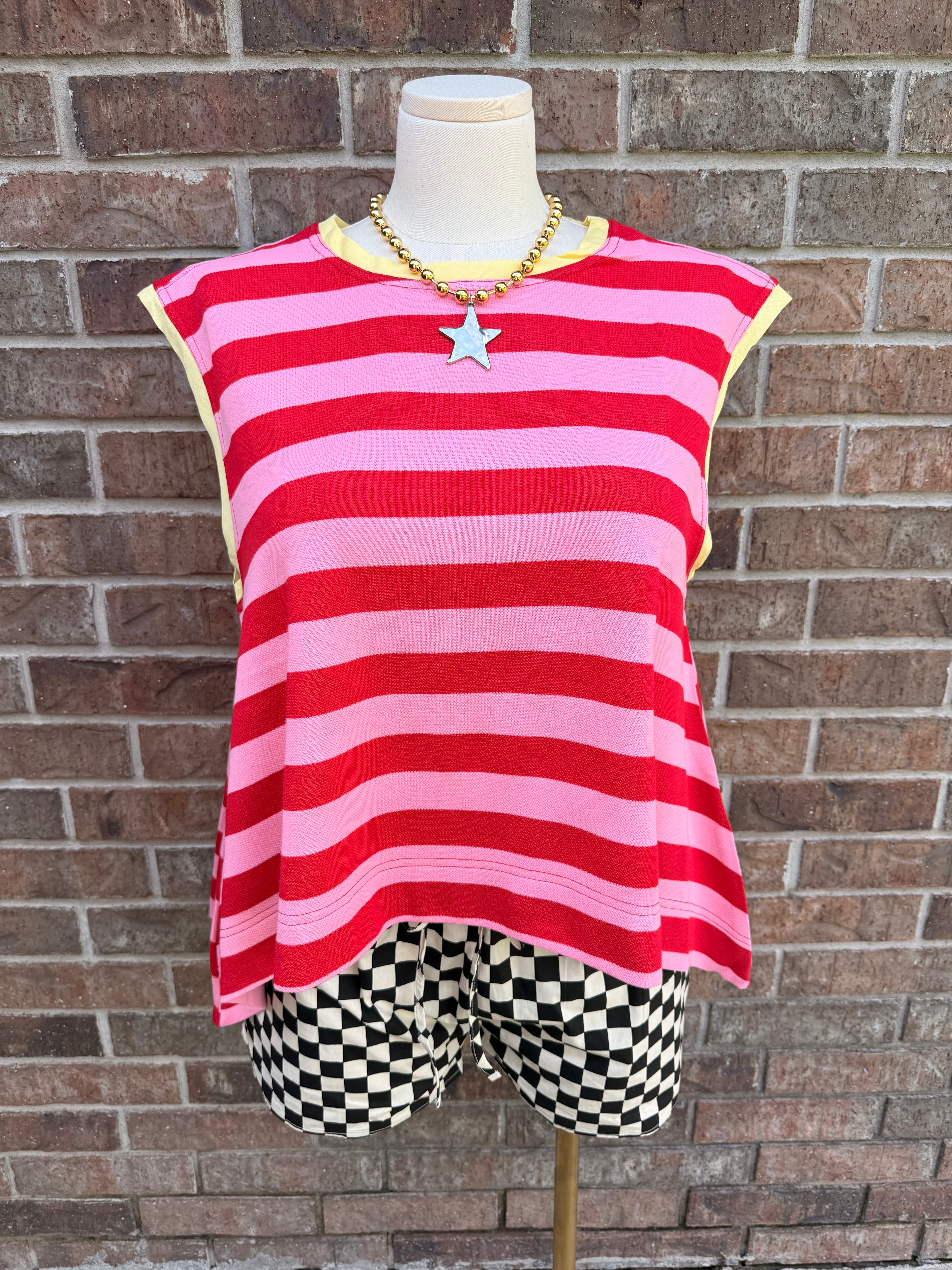 RED & PINK STRIPED RELAXED FIT TOP