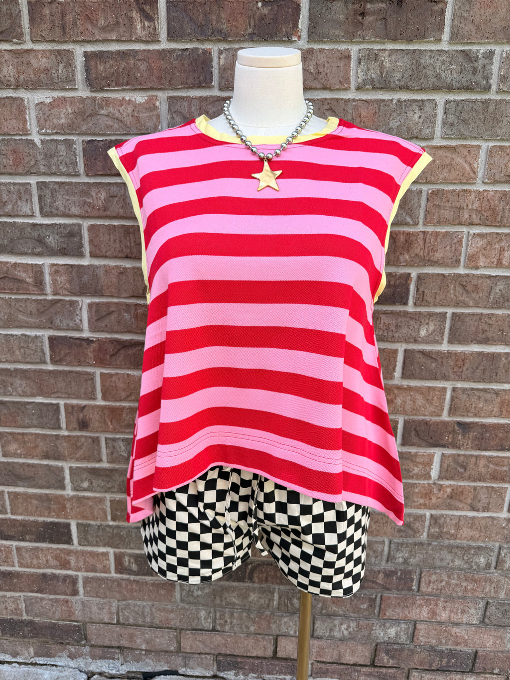 CHECKERED LACE TRIM SHORTS WITH DRAWSTRING