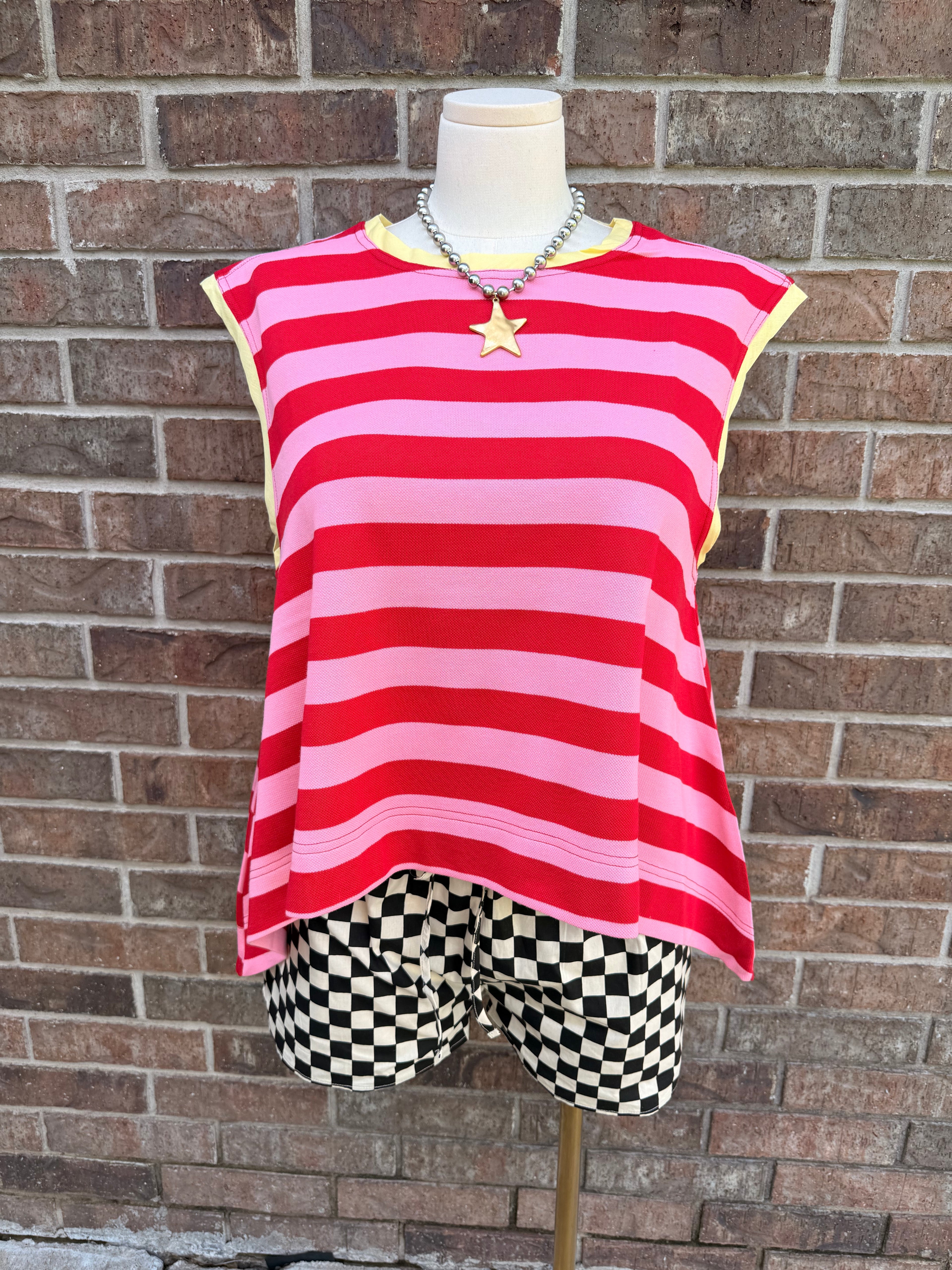 CHECKERED LACE TRIM SHORTS WITH DRAWSTRING