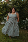 GINGHAM EYELET TRIM TIE STRAP MAXI DRESS