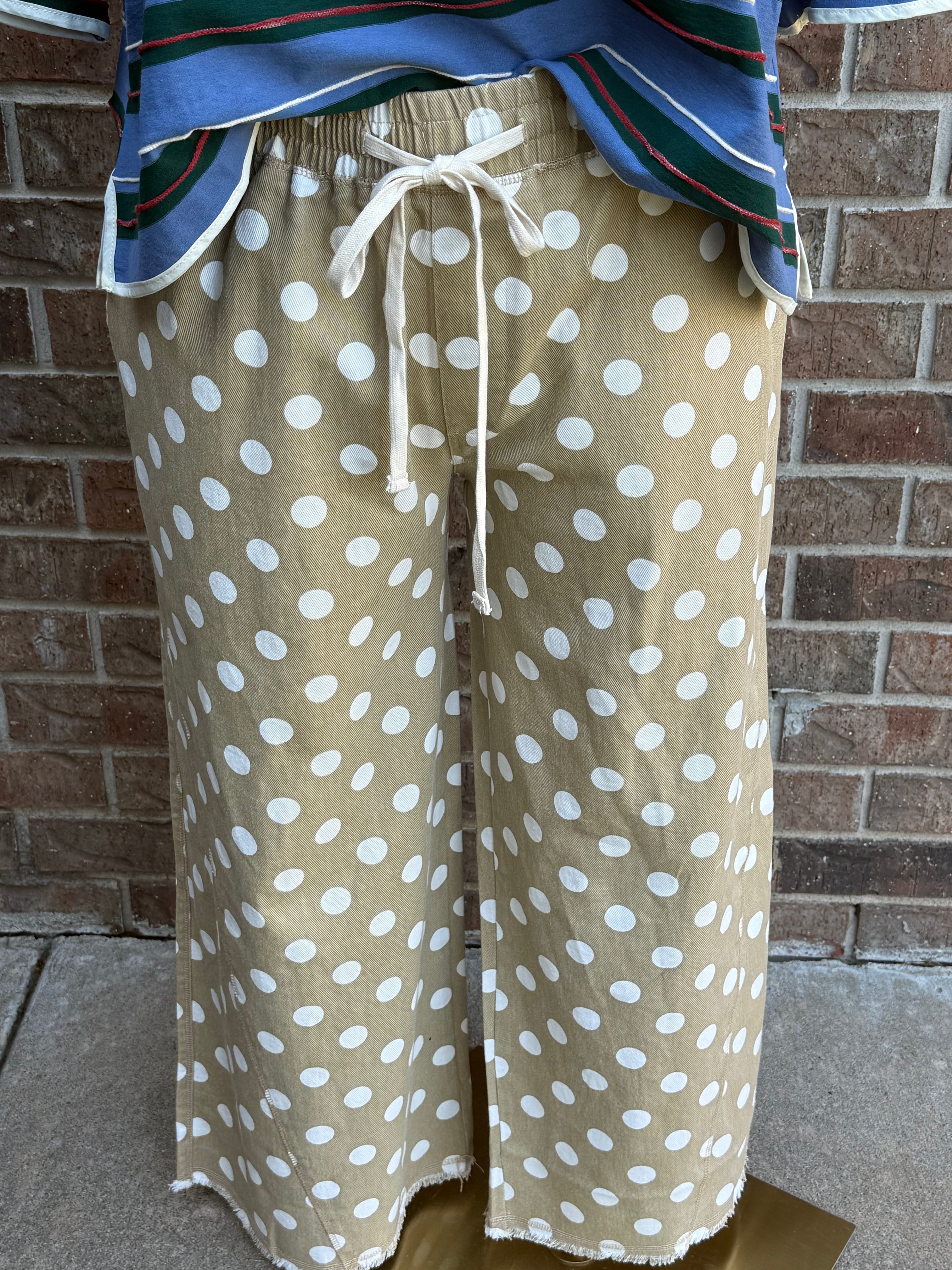 POLKA DOT RAW HEM WIDE LEG PANTS