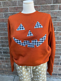 EMBROIDERED GINGHAM PUMPKIN SWEATSHIRT