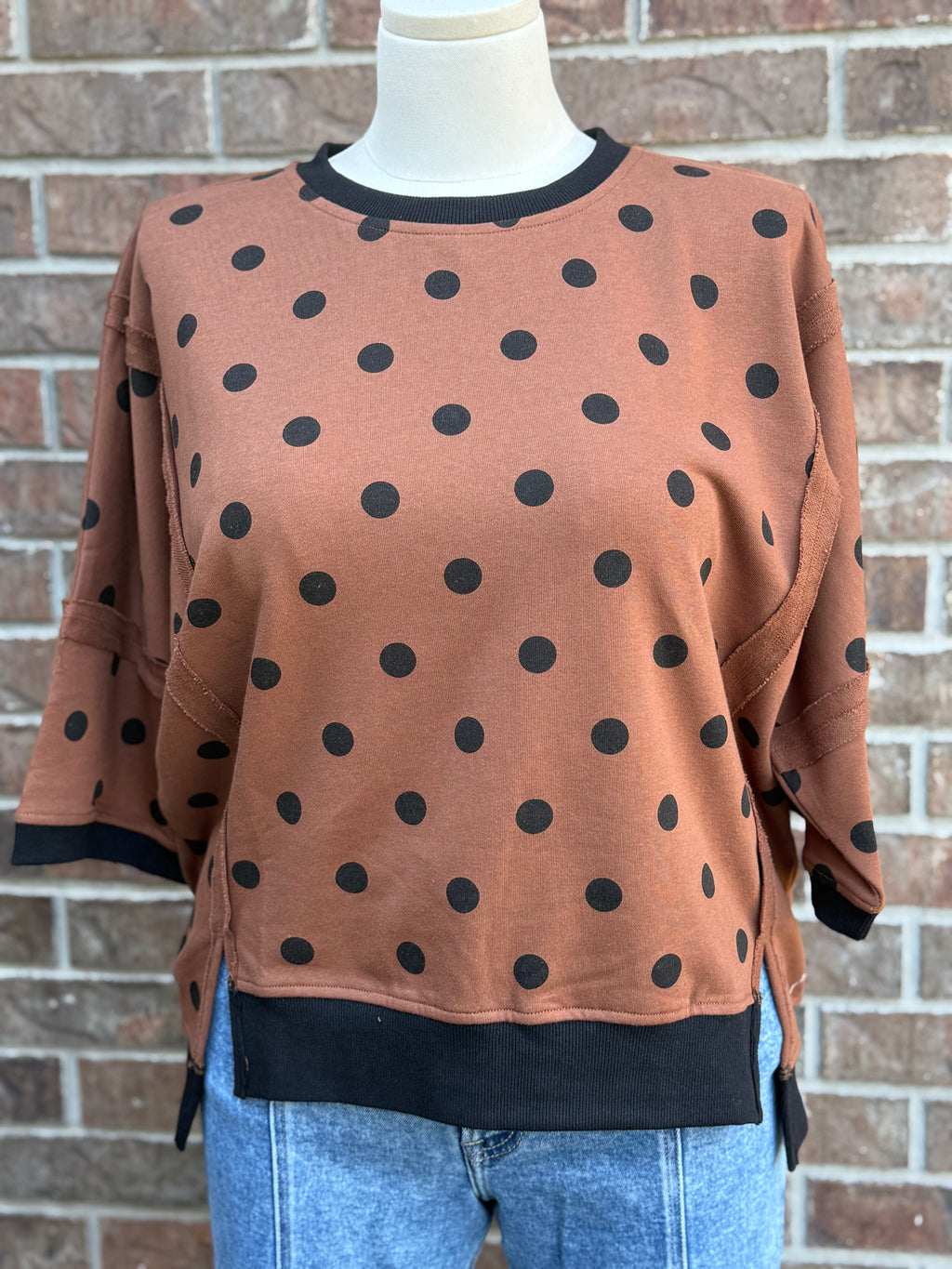 MOCHA OVERSIZED POLKA DOT TOP