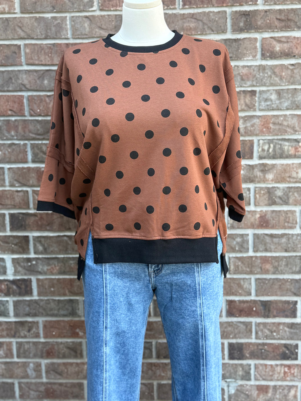 MOCHA OVERSIZED POLKA DOT TOP