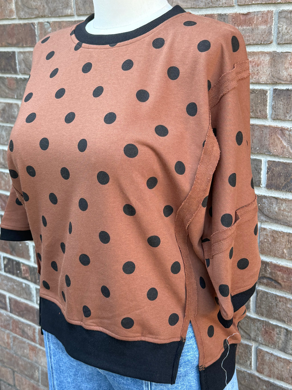 MOCHA OVERSIZED POLKA DOT TOP