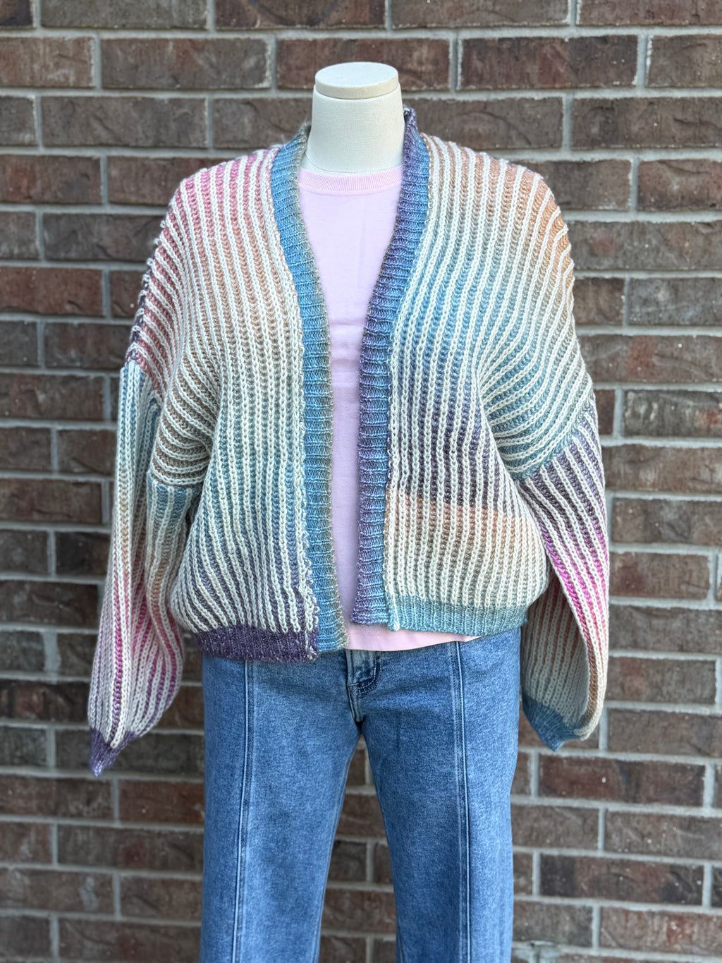Rainbow Ombre Ribbed Knit Open Cardigan