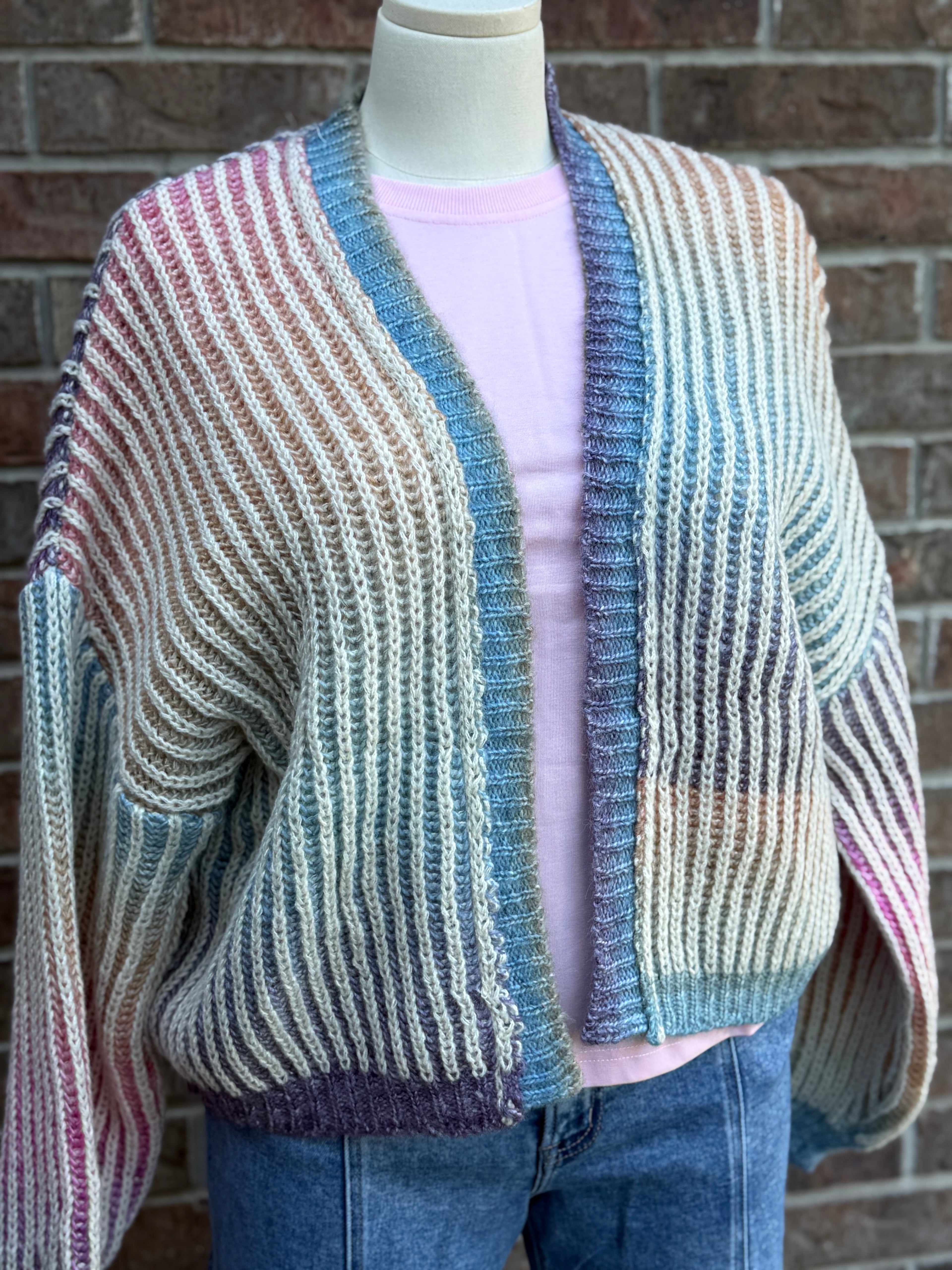 Rainbow Ombre Ribbed Knit Open Cardigan