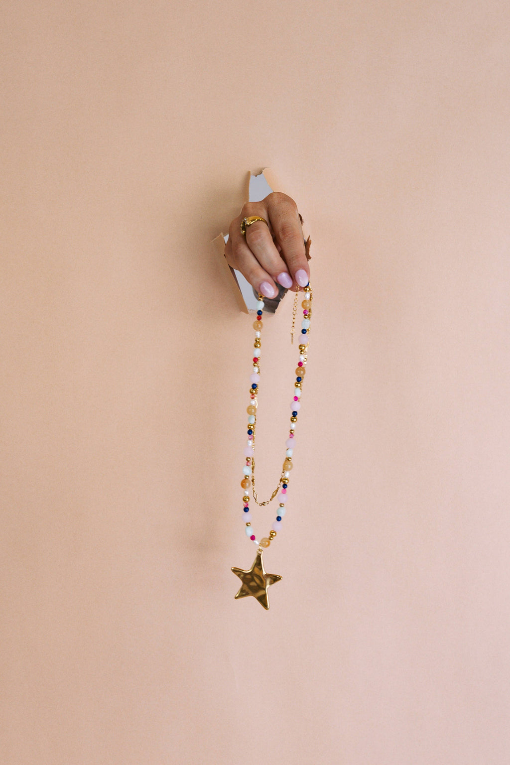 Ziggy Star Layered Necklace - Pink