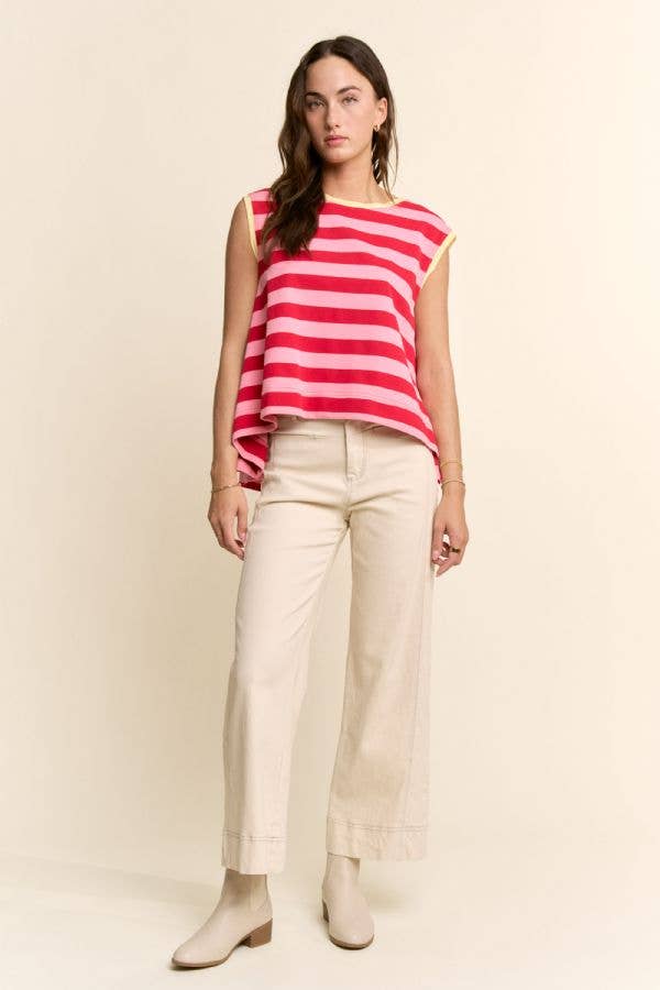 RED & PINK STRIPED RELAXED FIT TOP