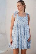 FLORAL SQUARE NECK RUFFLE MINI DRESS