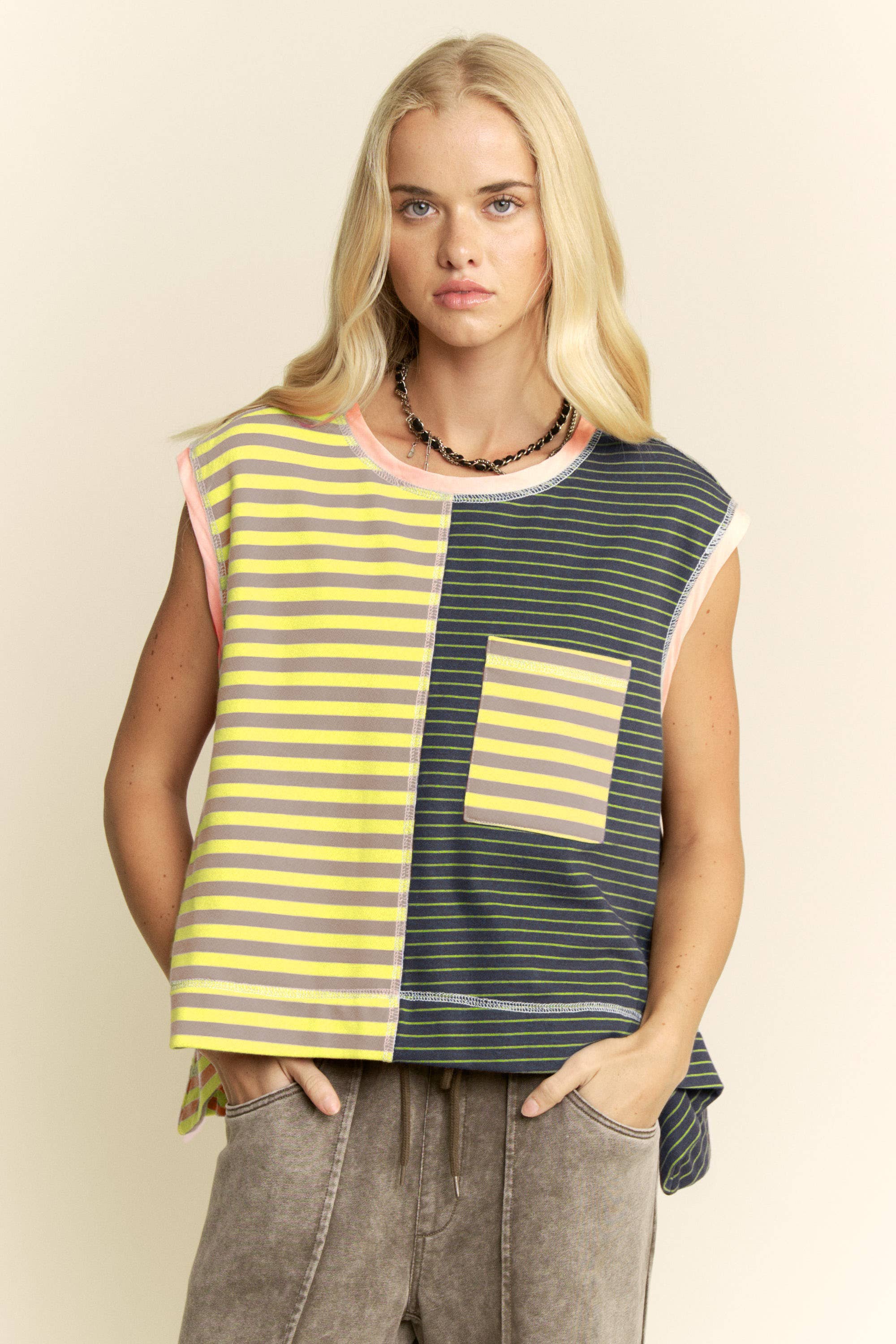 STRIPED COLORBLOCK SLEEVELESS TOP