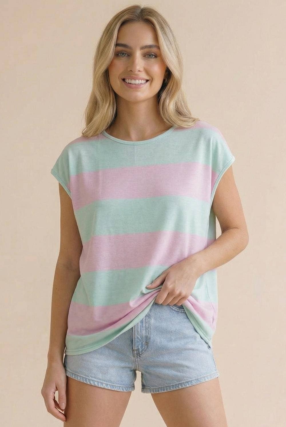 Wide Stripe French Terry Color Block Top