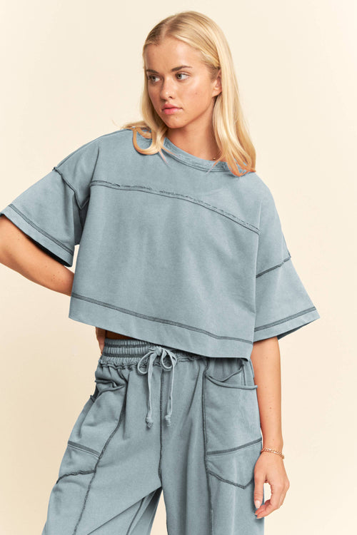 DENIM BLUE OVERSIZED TOP & BARREL PANT SET