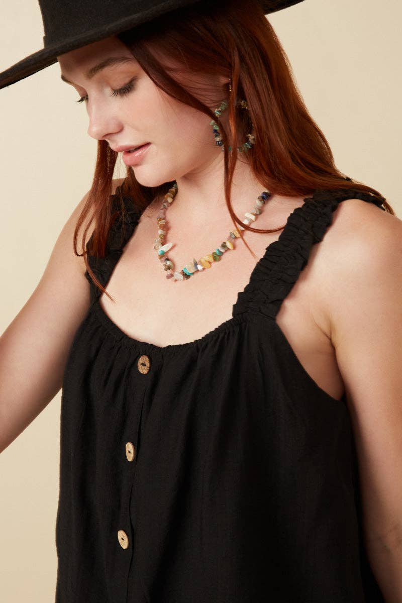 BUTTON DOWN RUFFLE TANK