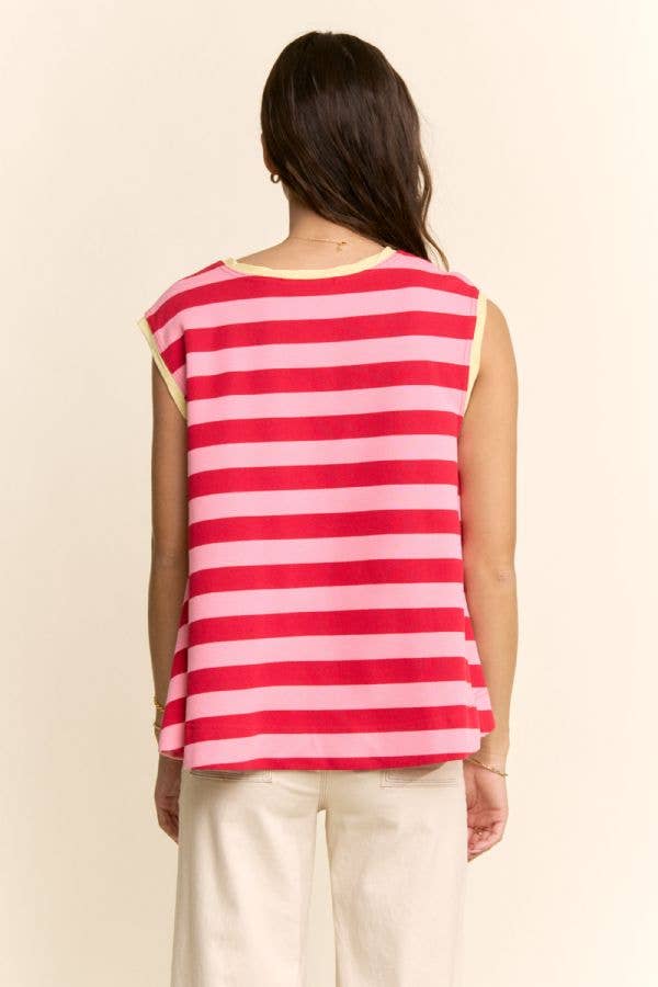 RED & PINK STRIPED RELAXED FIT TOP