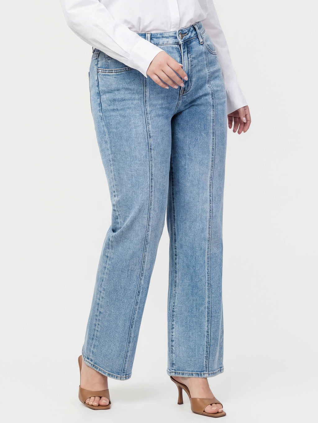HIGH RISE SEAMED PANEL WIDE LEG JEANS