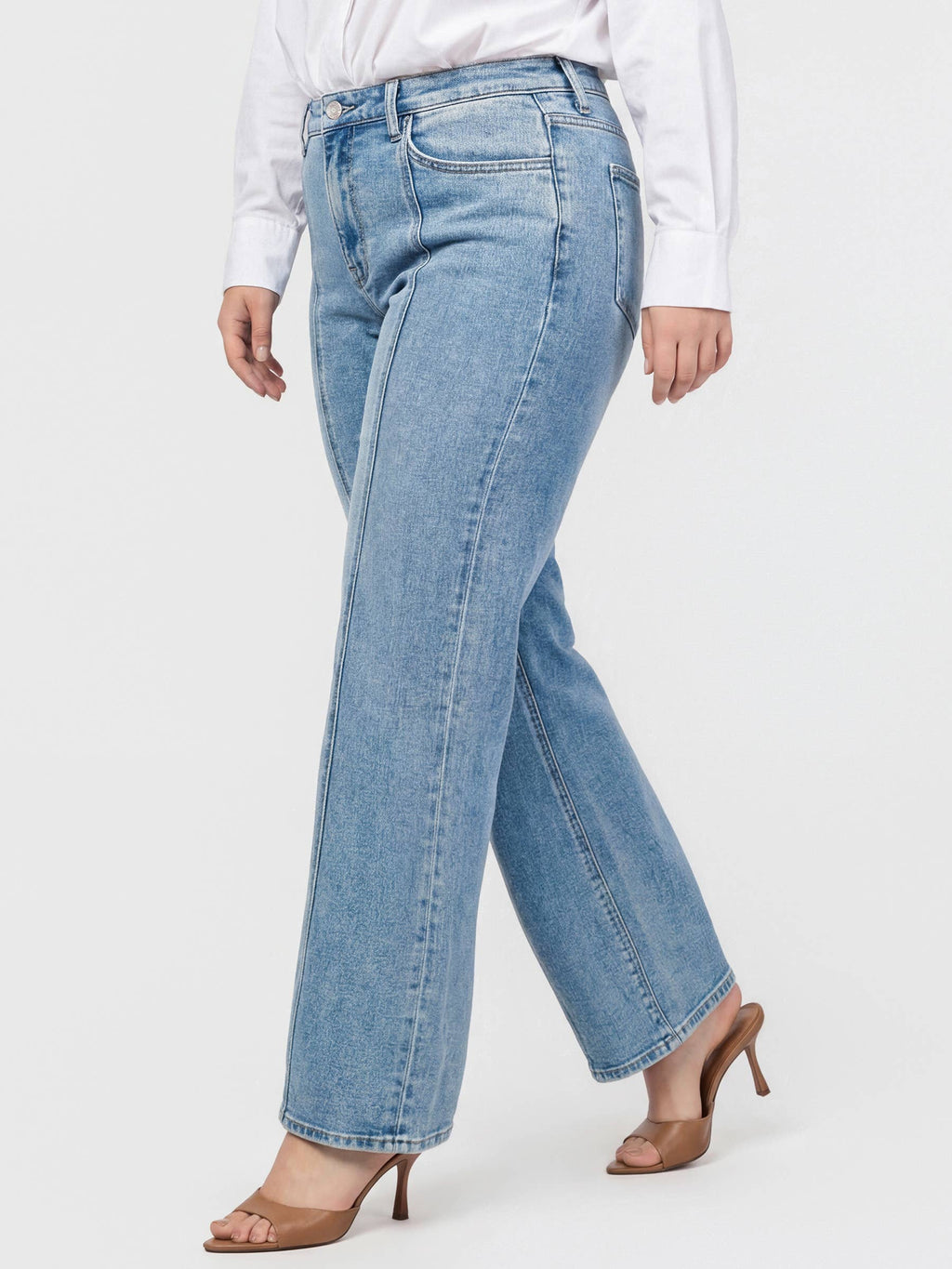 HIGH RISE SEAMED PANEL WIDE LEG JEANS