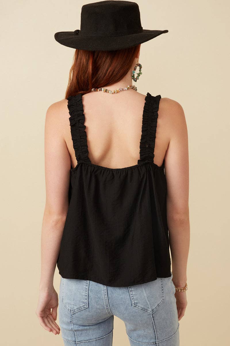 BUTTON DOWN RUFFLE TANK
